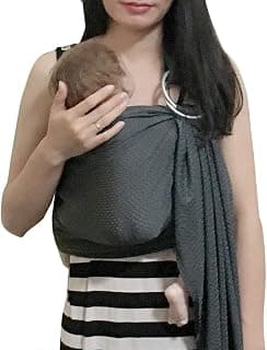 Vlokup Adjustable Baby Water Ring Sling Baby Carrier Infant Wrap with Aluminum Ring Best Baby Gift One Size Fit All Grey