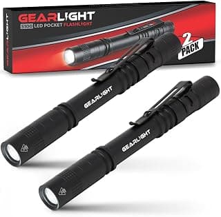 GearLight Small Pen Light - S100 LED, All-Weather, Mini Flashlight Set of 2 for Police Inspection, Medical Use, and Nurse Accessories - Penlight w/ Belt Clip