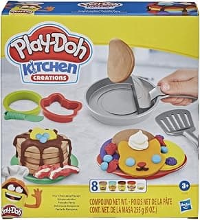 Play-Doh Kitchen Creations Flip 'n Pancakes Playset 14-Piece Breakfast Toy for Kids 3 Years and Up with 8 Non-Toxic Modeling Compound Colors