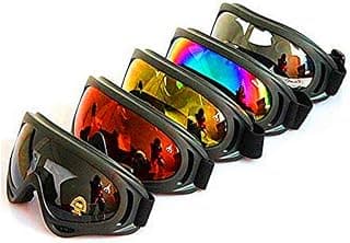 Dplus Skis Motorcycle Goggles - Glasses Set of 5 - Over Glasses Dirt Bike ATV Motocross Anti-UV Adjustable Riding Offroad Protective Ski/Snowboard Goggles for Men, Women & Youth