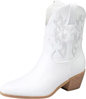 Cowgirl Boots Stitched Ankle Boots for Women, Pointed Toe Low Chunky Heel Embroidered Western Cowboy Boots