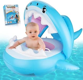 Baby Pool Float with Canopy UPF50+ Sun Protection Inflatable Baby Float Water Toys Summer Toys Baby Swim Float for Pool Aged 6-36 Months