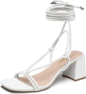 Women's Chunky Strappy Sandals Lace Up Square Open Toe Ankle Wrap Heels