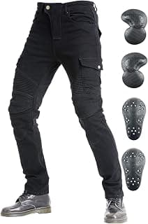 Men's Motorcycle Riding Pants Denim Jeans Protect Pads Equipment with Knee and Hip Armor Pads VES6 (Black, M=30)
