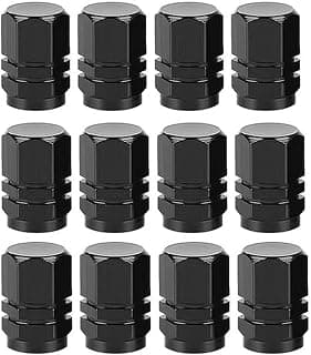 Car Wheel Tire Valve, 12pcs Air Caps Cover, Metal Car Wheel Tire Valve Stem Caps for Cars, SUVs, Bike, Trucks and Motorcycles-Black