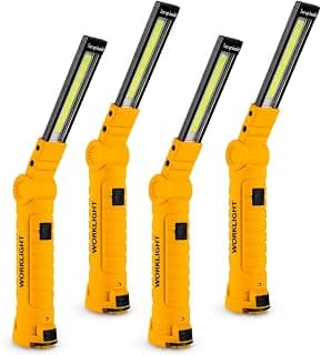Lmaytech LED Work Light, COB Rechargeable Work Lights with Magnetic Base 360° Rotate and 5 Light Modes Flashlight for Car Repair and Emergency Use, Christmas Stocking Stuffers Gifts for Men (4 Pack)