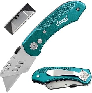 Utility Knife Heavy Duty Box Cutter with 5 SK5 Quick Change Blades, Safety Axis Lock Design Razor Knife, Lightweight Aluminum Body Belt Clip for Office (Green)