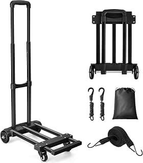 KEDSUM Folding Hand Truck, 155 lbs Heavy Duty Luggage Cart, 4 Wheels Solid Construction, Portable Fold Up Dolly, Compact and Lightweight for Luggage, Personal, Travel, Moving and Office Use