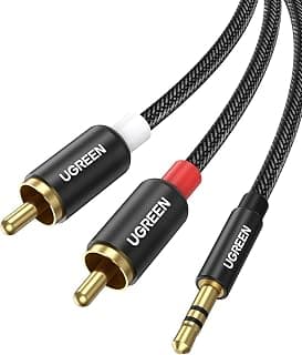 UGREEN 3.5mm to 2 RCA Male to Male Aux Audio Cable Cord 3.5mm Stereo Jack to 2RCA Phono Plugs Connector Braided Compatible with Speakers, iPod, MP3 Player, Smartphone, Tablet, Laptop, Car, 6ft