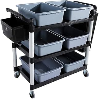 Movable Hand Trucks Household Serving Cart Plastic Storage Cart, with Wheels and 8 Tray, Commercial Hotel Restaurant 3-Tiers Mobile Collection Tableware Trolley