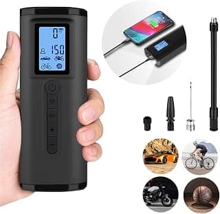 Lamgool Cordless Tire Inflator Portable Air Compressor For Car Tires With Digital Pressure Gauge LED Light Mini Rechargeable Electric Air Pump For Car Bike Motorcycle Balls And Other Inflatables,Black