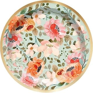 Disposable Paper Plates Party Supplies - 32 Guests Paper Plates Set 7 inch Floral Dessert Plates Party Dinnerware Decorations for Afternoon Tea Garden Party Birthday Wedding Baby Shower