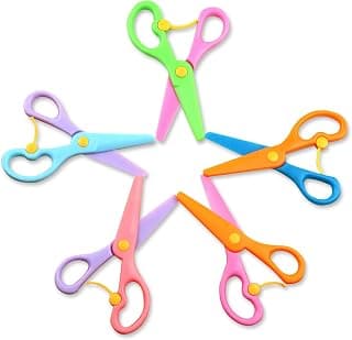 PECULA 5 Pack Toddler Scissors, Safety Scissors for Kids, Plastic Children Safety Scissors, Dual-Colour Preschool Training Scissors for Cutting Tools Paper Craft Supplies