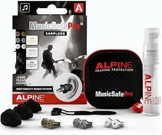 Alpine MusicSafe Pro High Fidelity Music Earplugs for Noise Reduction - 3 Interchangeable Premium Filter Sets - Professional Musician Hearing Protection - Hypoallergenic Reusable Soft Black Plugs