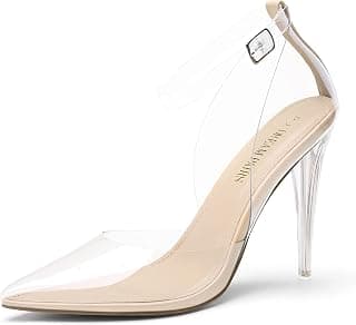 Women’s Clear High Heels Strappy Rhinestone Closed Toe Stiletto Sexy Sparkly Pointed Toe Ankle Strap D'Orsay Transparent Heels Dress Wedding Party Pumps Shoes