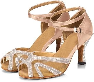 Rhinestones Ballroom Dance Shoes Women Latin Salsa Bachata Performance Dance Shoes Suede Sole