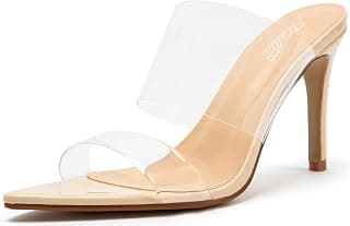 Women's Clear Pointed Toe Heels Sandals Transparent Strap Stiletto High Heels Slip on Mules Heeled Sandals