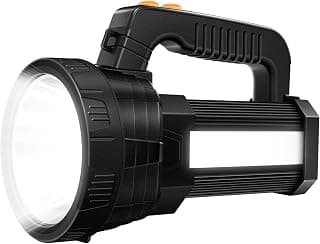 Rechargeable Spotlight Super Bright Led Tactical Flashlight 9600mah 6000 Lumens Spot Light Waterproof Handheld Searchlight Power Bank Function Torchlight 6 Lights Modes with Tripod (Black 1)