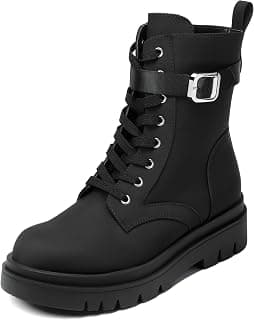 Women's Chelsea Platform Combat Boots Lace Up Lug Sole Buckle Ankle Booties Shoes, Black, 6.5