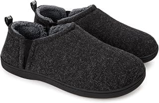 Men's Fuzzy Wool Felt Memory Foam Slippers Warm Winter Faux Sherpa Indoor Outdoor House Shoes with Dual Side Elastic Gores
