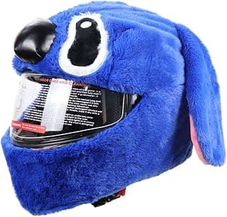 Motorcycle Helmet Covers, Crazy Funny Cartoon Plush Helmet Protective Cover,Personalized Full Face Integrated Helmet Cover, Easy to Install Dust Protection Hat,Fun Rides and Gifts (A-Blue)
