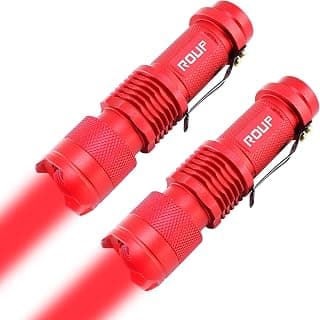 ROUP 2 Pack YP-100 Red Light LED Flashlight Zoomable Water Resistant 3 Light Modes Adjustable Focus Light for Camping Hiking Hunting Night Vision Astronomy and Emergency (Red Shell)