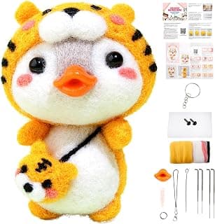 BXDOW Needle Felting Kits, Needle Felting Beginner Kit, Needle Felting Kit for Kids, Felt Kit with Needle Felting Pad, Felting Needles, Felting Wool, Keychain and Instructions (Tiger)