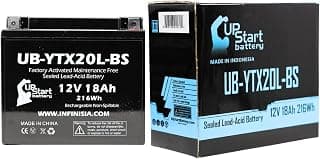UB-YTX20L-BS Battery Replacement for 2011 Yamaha YMF5FG, YFM550PE, DE, DH Grizzly 550 CC ATV - Factory Activated, Maintenance Free, Motorcycle Battery - 12V, 18AH, UpStart Battery Brand