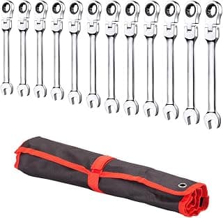 12-Piece Flex-Head Ratcheting Wrench Set Metric, 8-19mm, 72-Teeth Ratcheting Wrench, Cr-V Combination Wrench with Organizer Bag