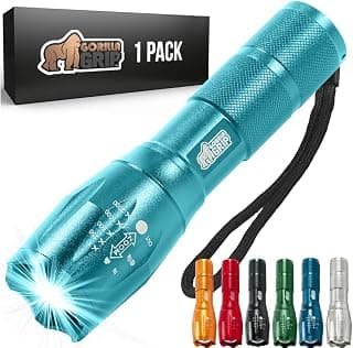 Gorilla Grip LED Tactical Handheld Flashlight, High Lumens, Ultra Bright 5 Mode, Long Lasting Water Resistant, 750 FT Zoom Flashlights, Camping Accessory, Outdoor Camp Gear Emergency Outages Turquoise
