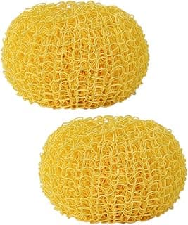 VILLFUL Cleaning Scrubber 2pcs Cleaning Non Scratch Sponges Scrubber Cleaning Sponge Non-Scratch Dish Scrubber Mesh Scourers Round Dish Pads Fiber Yellow Replaceable Disc Pad Spongell Round Sponge