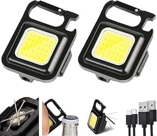 KunHe W1 Small Mini COB Pocket Magnetic Flashlights Powerful 500 High Lumens Bright Rechargeable Keychain Magnetic Work Light Flashlight Pack 2