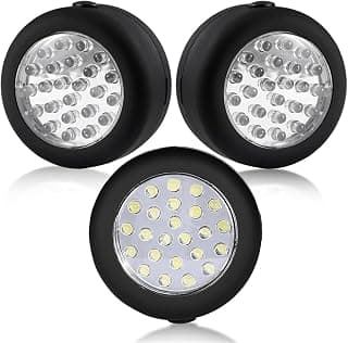 Cade 24 LED Round Magnetic Work Light Torch with Integral Hanging Hook and Magnet Set,Pack of 3(Black)
