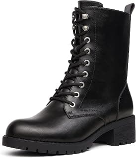 Black Lace-up Combat Boots Mid-calf Military Winter Boot for Women