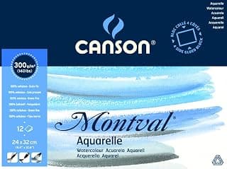 Canson Montval 300gsm Watercolour Practice Paper Block Including 12 Sheets, Size: 24x32cm, Natural White and Cold Pressed (Not) Textured Paper