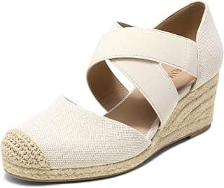 Womens Close Toe Espadrilles Platform Slip on Elastic Criss Cross Straps Dressy Wedges Sandals