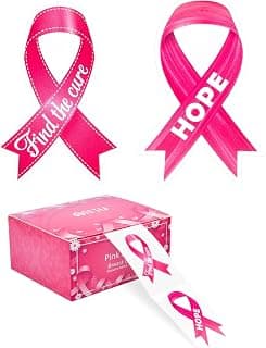 500PCS Breast Cancer Awareness Pink Ribbon Stickers Roll Football Helmet Decals Accessories Hope Cure Stickers for Women Girls Breast Cancer Month Party Supplies Decorations