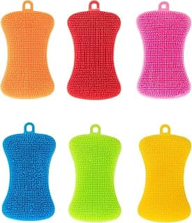 Silicone Sponge Dish Washing Kitchen Scrubber, 6 Pack Reusable Dish Washing Cleaning Sponges Double-Sided Multipurpose Non Stick Silicone Dish Sponges for Dishes, Fruit, Vegetable