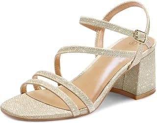 Women's Chunky Heel Sandals Block Ankle Strap Open Toe Pump Sandals Party Wedding Dress Shoes