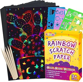 pigipigi Scratch Paper Art for Kids - 59 Pcs Magic Rainbow Scratch Paper Off Set Scratch Crafts Arts Supplies Kits Pads Sheets Boards for Party Games Christmas Birthday Gift