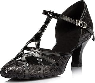 Minitoo Women's T-strap Glitter Salsa Tango Ballroom Latin Dance Shoes Wedding Pumps