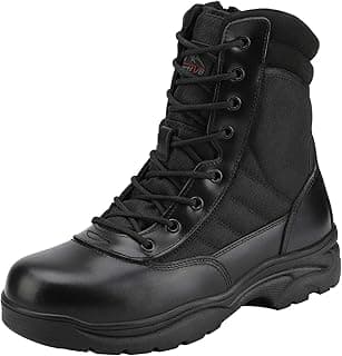 Men's Military Tactical Work Boots Side Zipper Leather Outdoor Motorcycle Combat Bootie