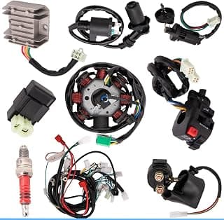Fremnily Complete Wiring Harness Kit Replaces ATV 4-Stroke ATV Quad 150CC 200CC 250CC 300CC Quad Bike Buggy Go Kart Quad Wire Harness Complete Electrics Stator Coil CDI Solenoid Relay Spark Plug
