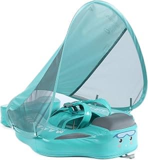 Baby Swim Float with Canopy, Non-Inflatable Solid Baby Float, Upgrade Soft Waterproof Skin-Friendly Leather Material Infant Swim Float for Boys and Girls Infant/Baby/Toddler