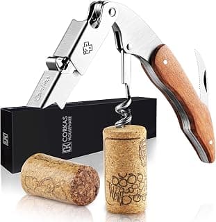 CORKAS Waiters Corkscrew, Professional Wine Opener, Multifunctional Double Hinged Stainless Steel Bottle Opener, Rosewood Handle with Foil Cutter, Wine Key for Waiters, Sommeliers, Bartenders