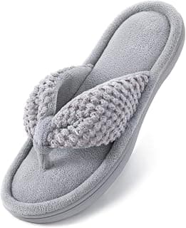 Women's Memory Foam Flip Flop Slipper, Ladies' Summer Spa Thong Sandal (Grey, 11-12)