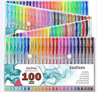 100 Gel Pen Coloring Set - Neon, Fluorescent, Glitter, Metallic, Pastel Gel Pens for Kids and Adult - No Duplicates Non Toxic Color Gel Pens