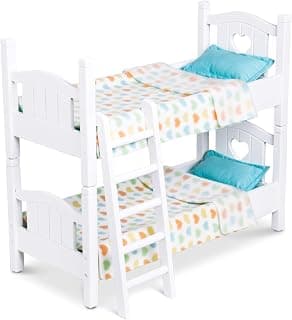 Melissa & Doug Mine to Love Wooden Play Bunk Bed for Dolls, Stuffed Animals - White (2 Beds, 44 cm H x 23 cm W x 52.5 cm L Assembled and Stacked)