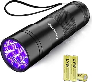 Vansky 12 LED UV Blacklight Flashlight, Pets Ultra Violet Urine and Stain Detector Fluorescent Whitening Agents Detector, Find Dry Stains on Carpets, Rugs, Floor (3 x AAA Batteries Included)