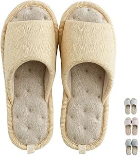 Mens Unisex Washable Cotton Linen Home Slippers Open Toe Indoor House Flax Soft Non-Slip Sole Shoes